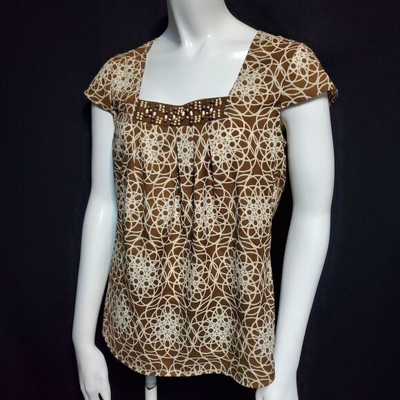Loft Brown & Cream Top with Beading (XS) - Picture 1 of 6